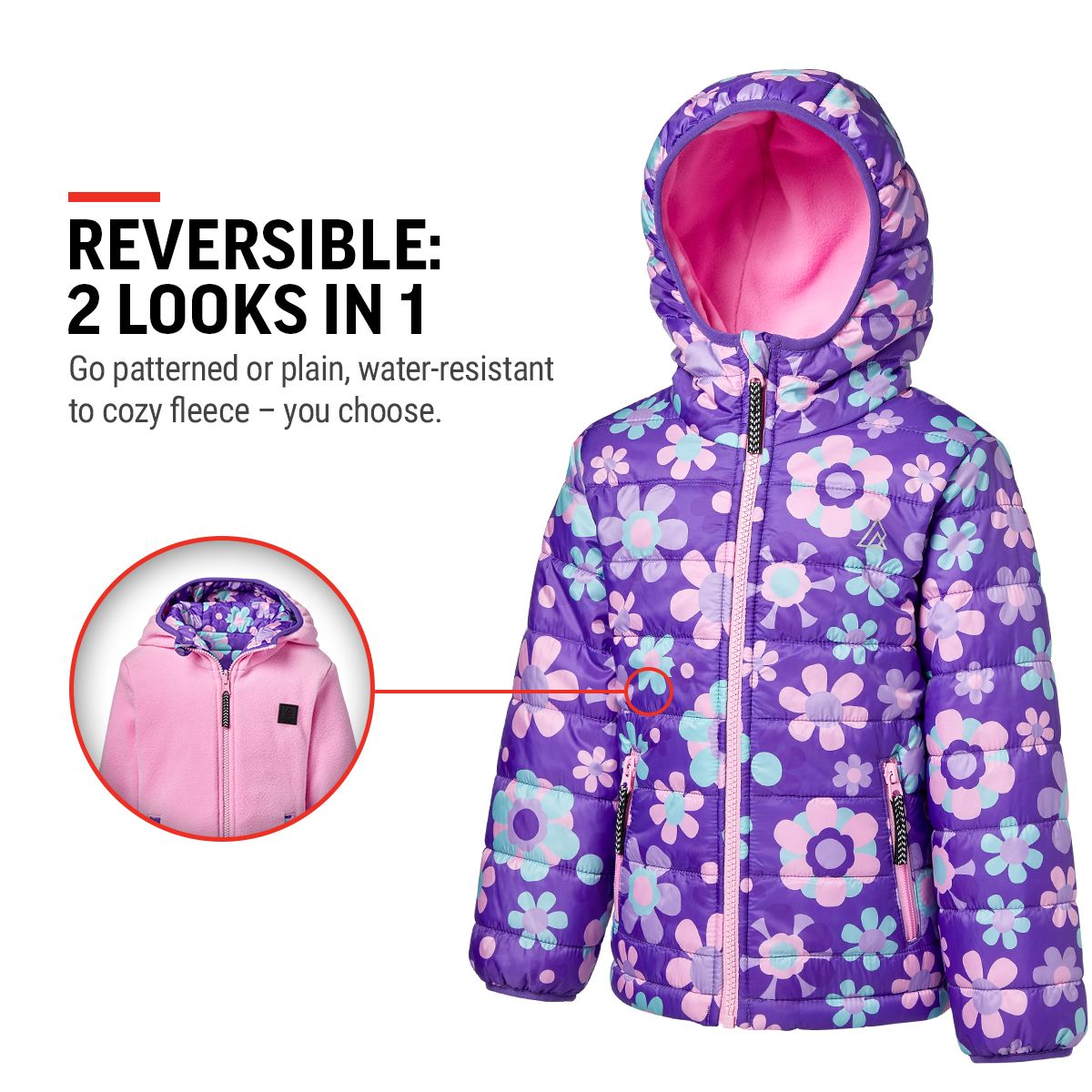 Ripzone Toddler Girls' 26 Minett 2.0 Reversible Jacket