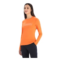 Icebreaker Women's 200 Oasis Ski Stripe Long Sleeve Crewe Top Front_Three_Fourths_Angled_Left