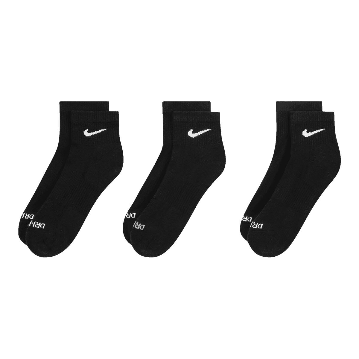 Nike Everyday Plus Quarter Socks, Breathable, 3-Pack