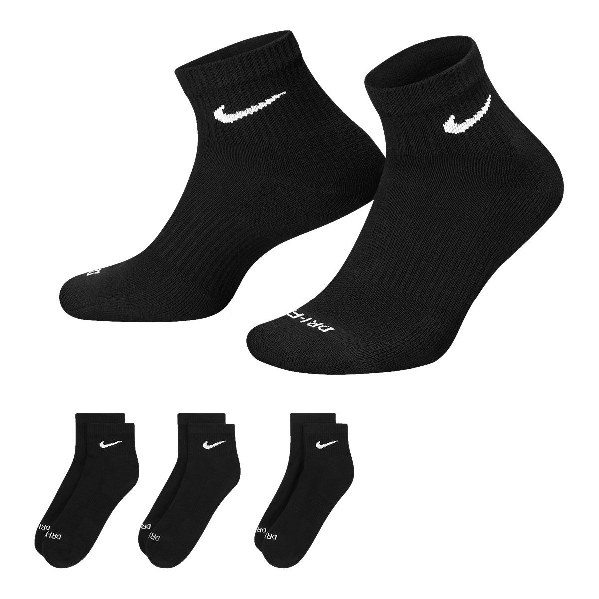 Nike Everyday Plus Quarter Socks, Breathable, 3-Pack