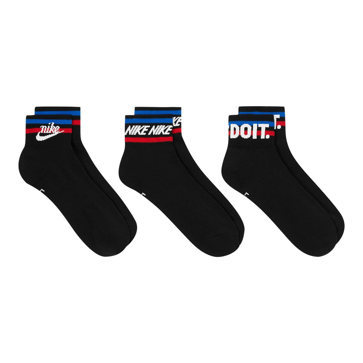 Nike Sportswear Men's Dri-FIT Ankle Socks Everyday Graphic, 3-Pack