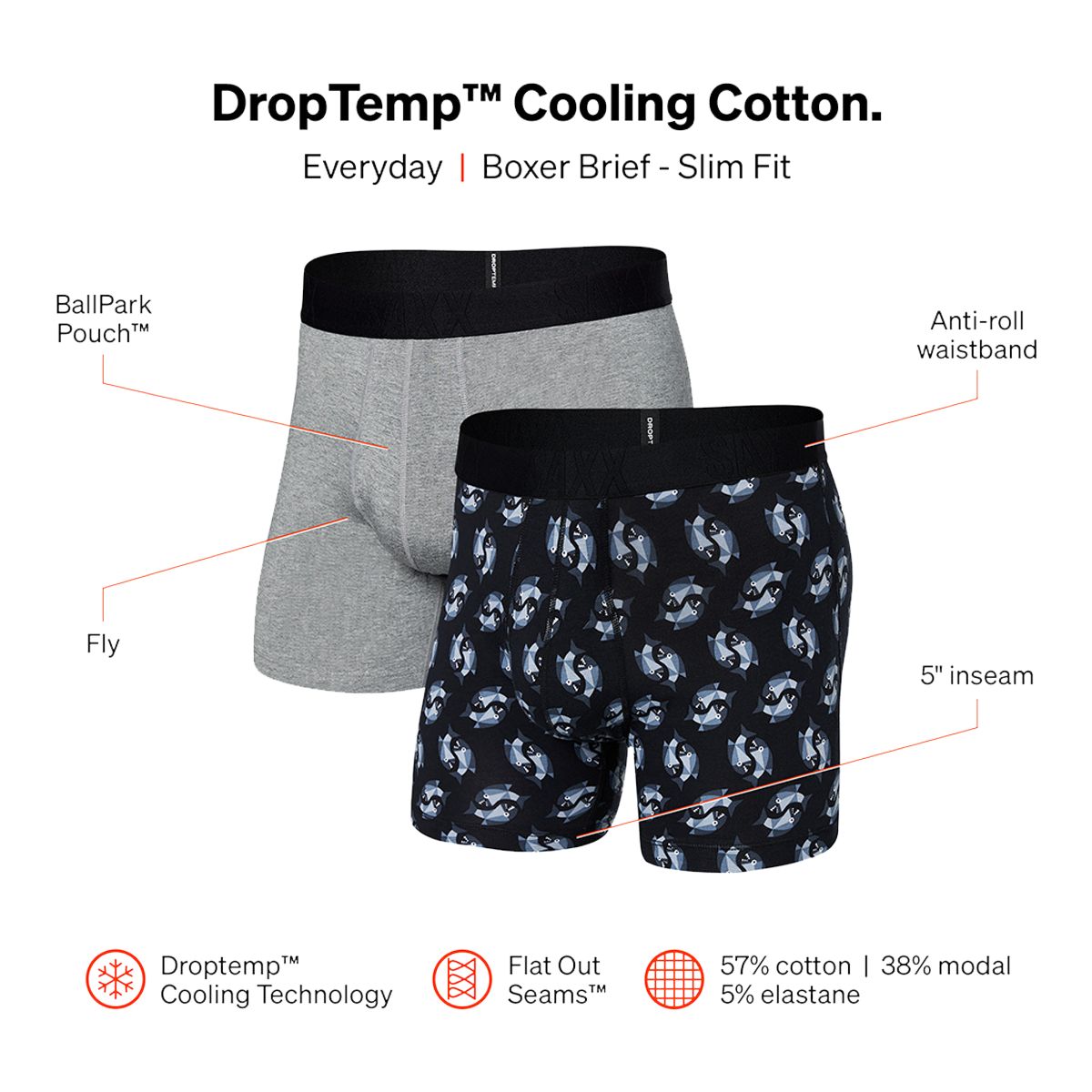 SAXX Men's Droptemp Cooling Boxer Briefs 2pk