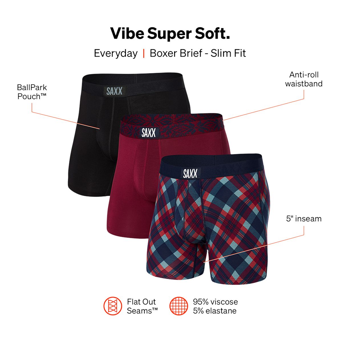Saxx Men's Vibe Holiday Gift Box Boxer Brief - 3 Pack