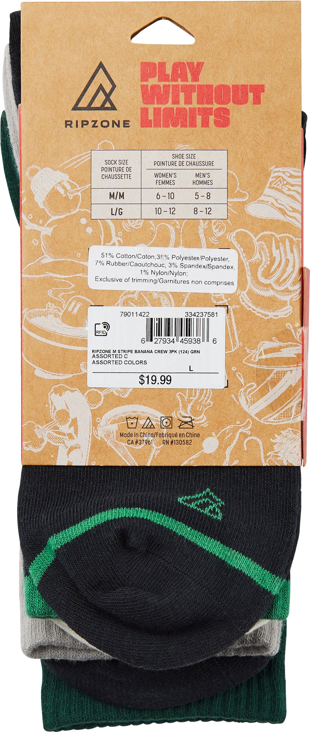 Ripzone Men's Tropical Crew Socks - 3 pk