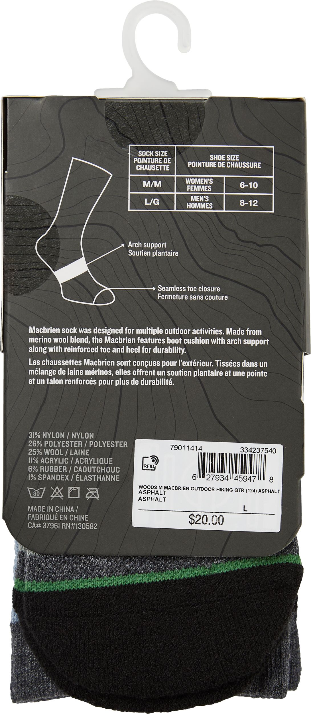 Woods Men's Macbrien Outdoor Hiking Quarter Socks