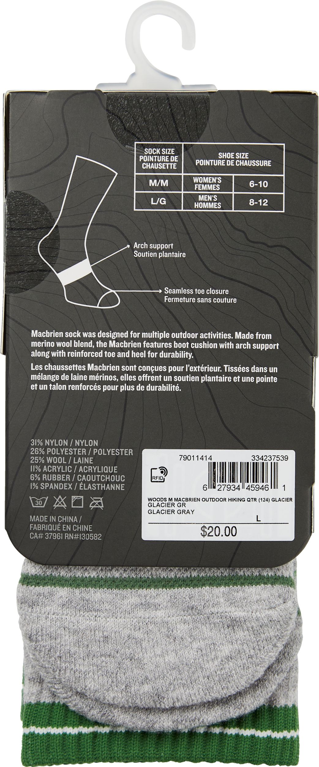Woods Men's Macbrien Outdoor Hiking Quarter Socks