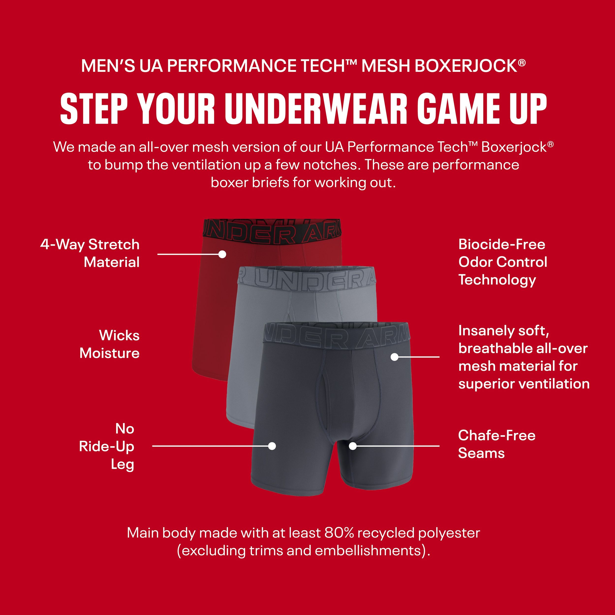 Under Armour Men's Perf Tech Mesh 6 Inch Boxer Brief - 3 Pack