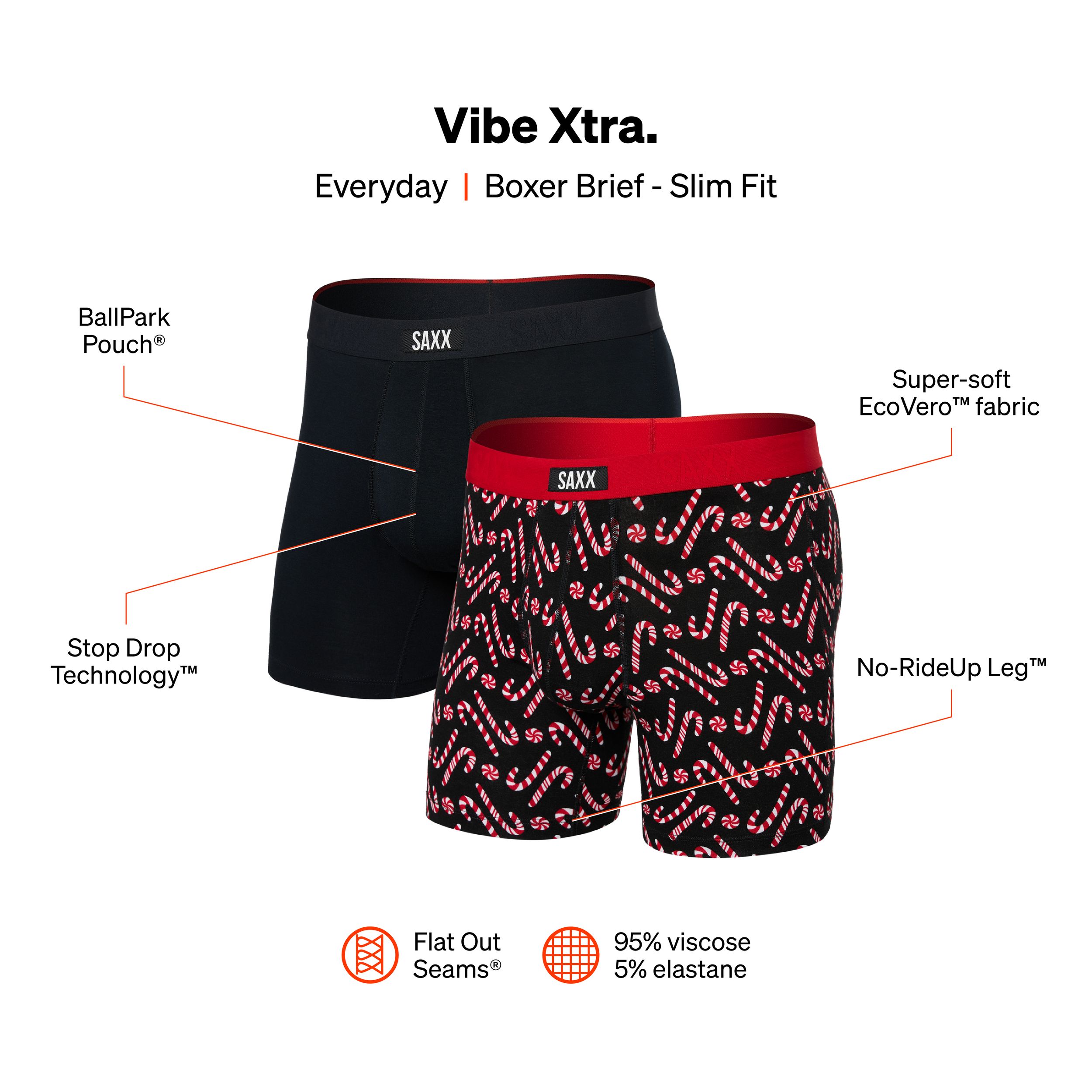 SAXX Men's Vibe Xtra BallPark Pouch™ Boxer Briefs, 2 Pack