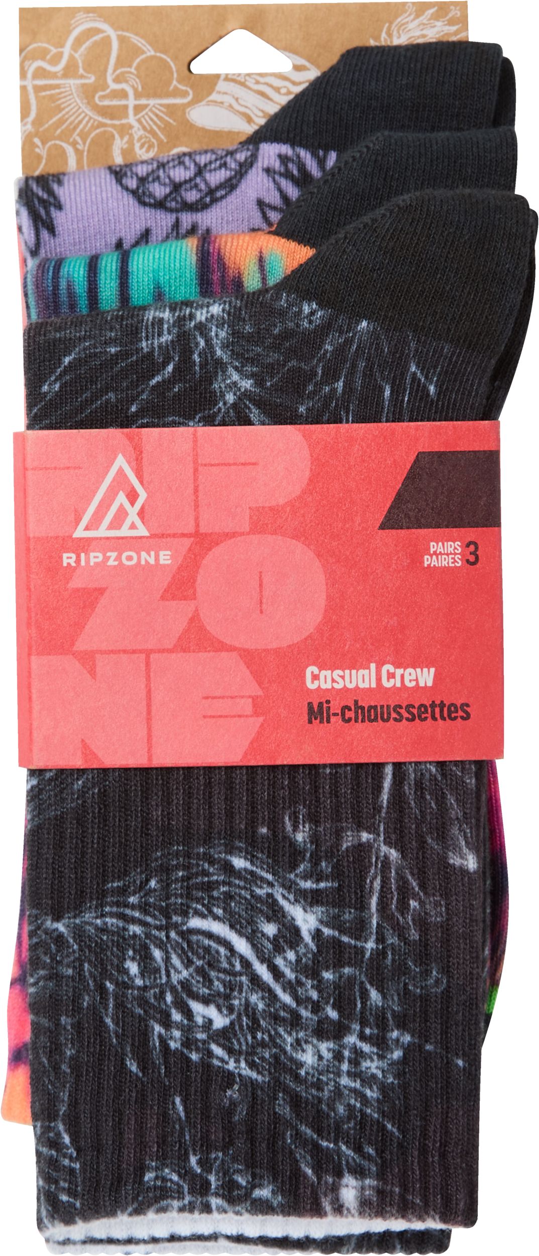Ripzone Men's Tropical Dino Crew Socks - 3 Pack