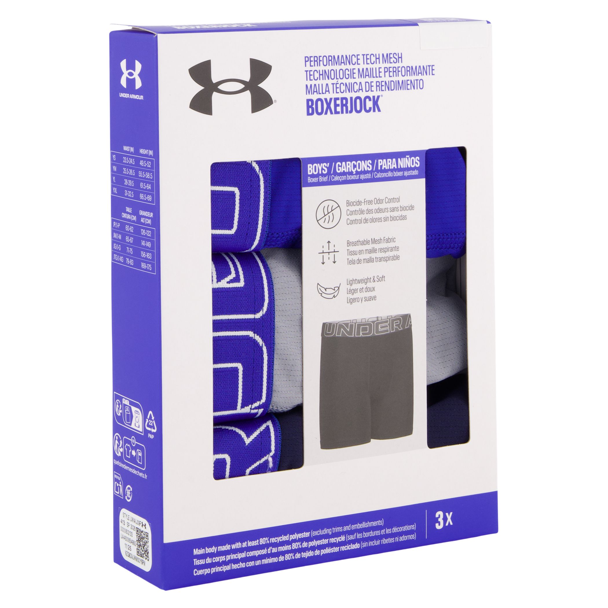Under Armour Youth Performance Tech™ 4" Boxer Brief - 3pk