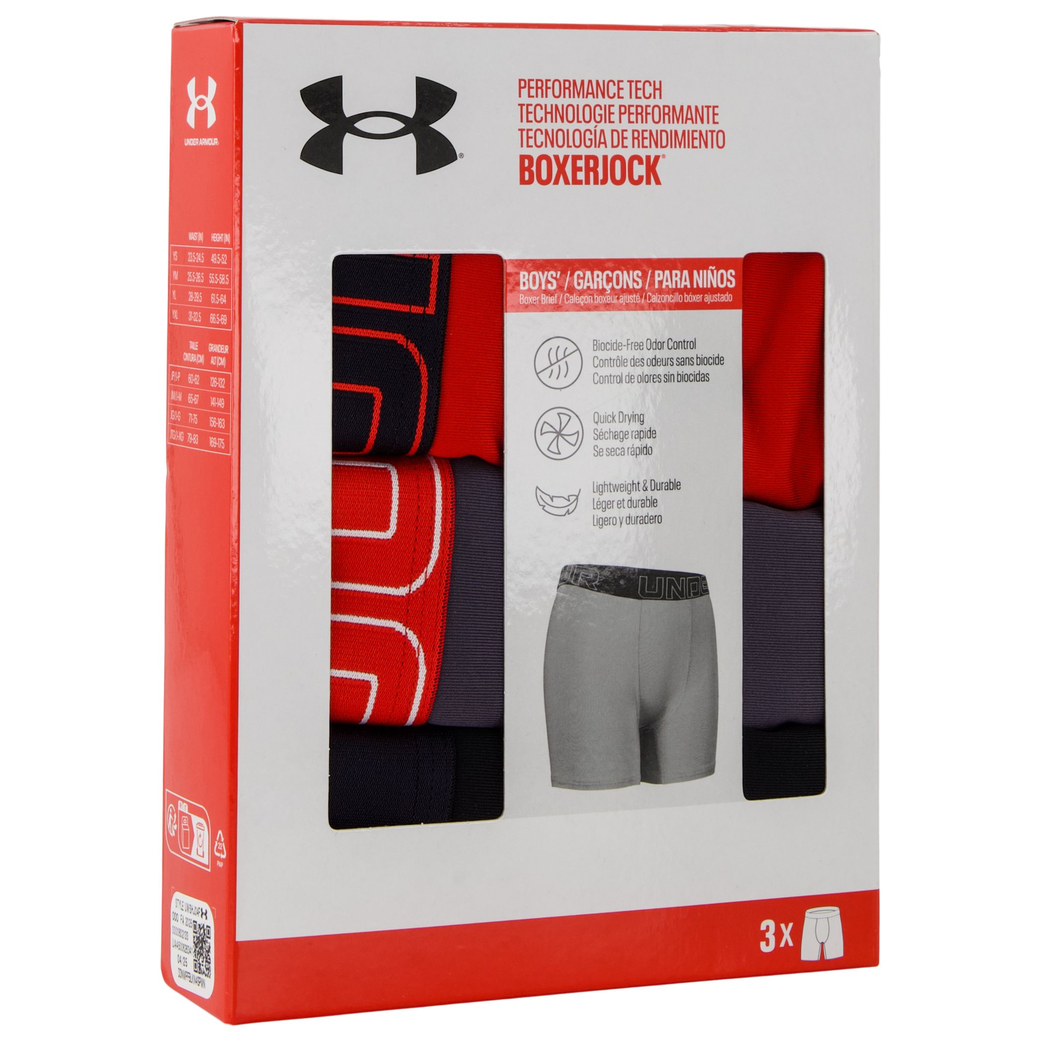 Under Armour Youth Performance Tech™  4" Moisture-Wicking Boxer Brief - 3pk