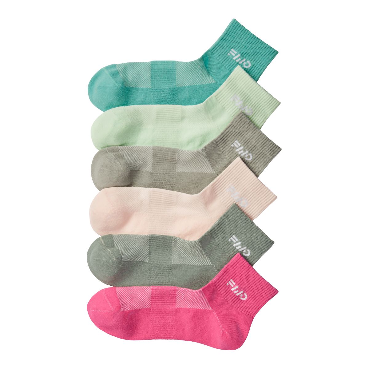 FWD Women's Mesh Quarter Socks, Arch Support, Breathable, 6-Pack