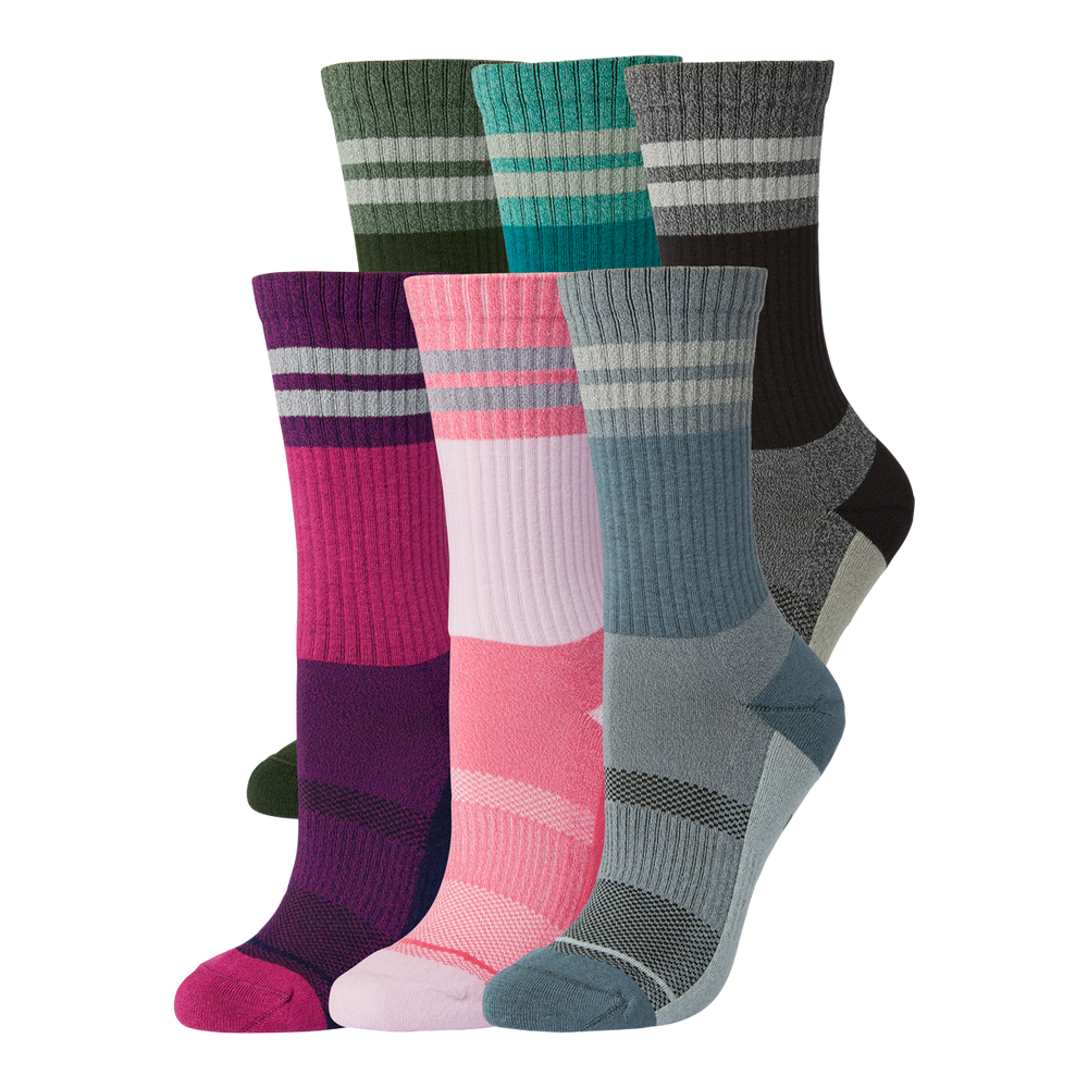 FWD Women's Performance Crew Socks, Compression, Cushioned Sole, 6-Pack ...