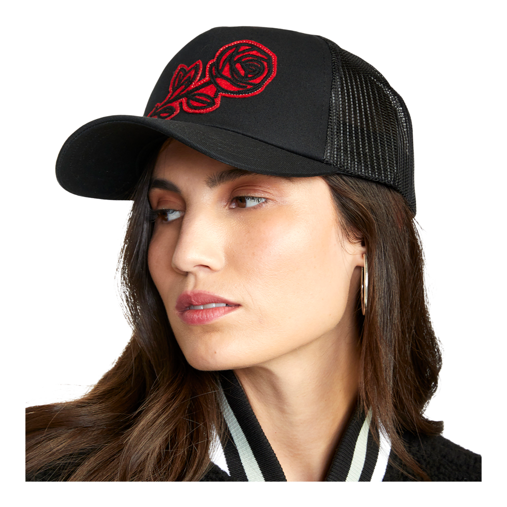 RVCA Women's Oblow Rose Trucker Hat Front_Three_Fourths_Angled_Left