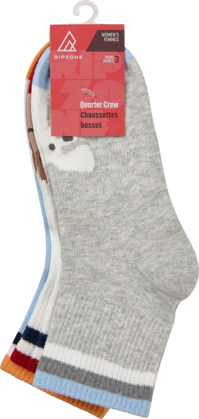 Ripzone Women's Animals Quarter Crew Socks - 3 Pack Front_Flat