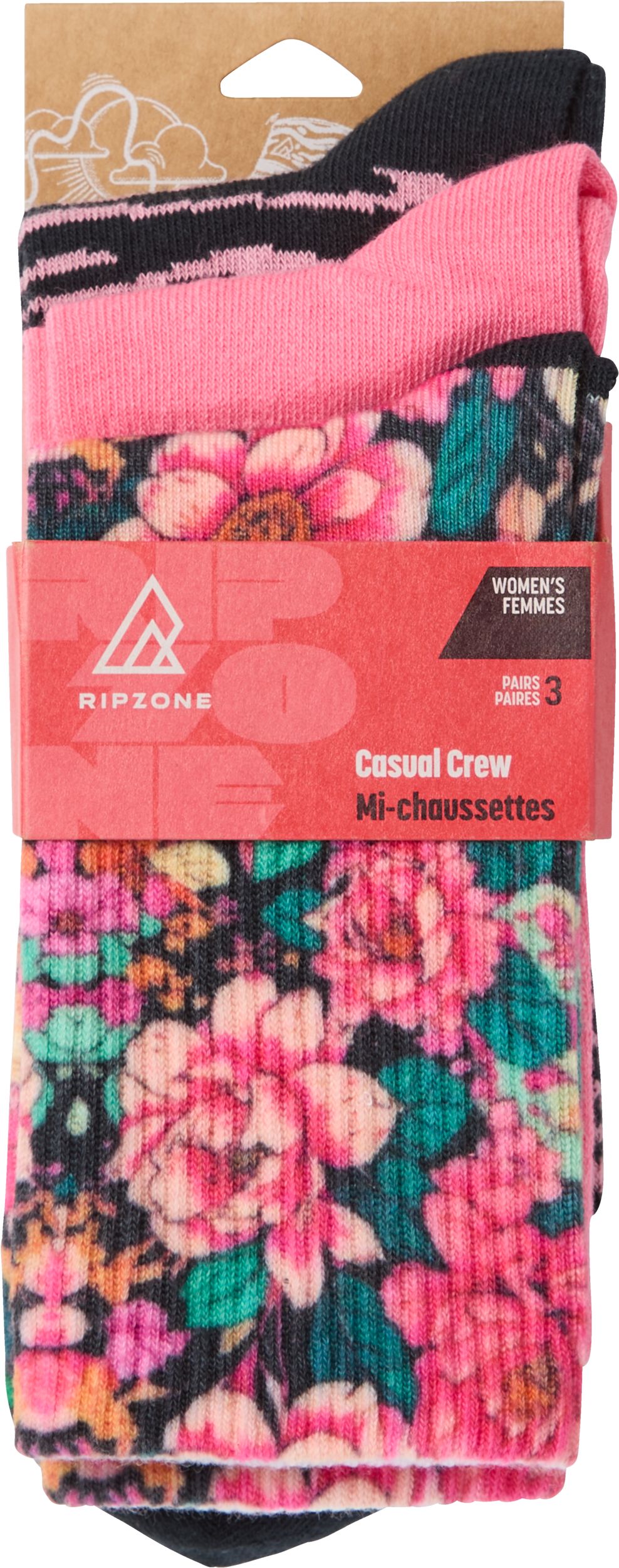 Ripzone Women's Floral Crew Socks - 3 Pack