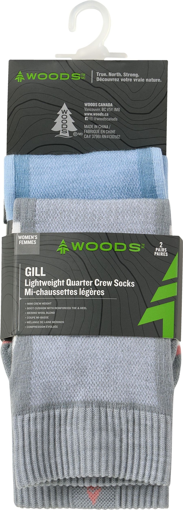 Woods Women's Gill Quarter Crew Socks 2-pk