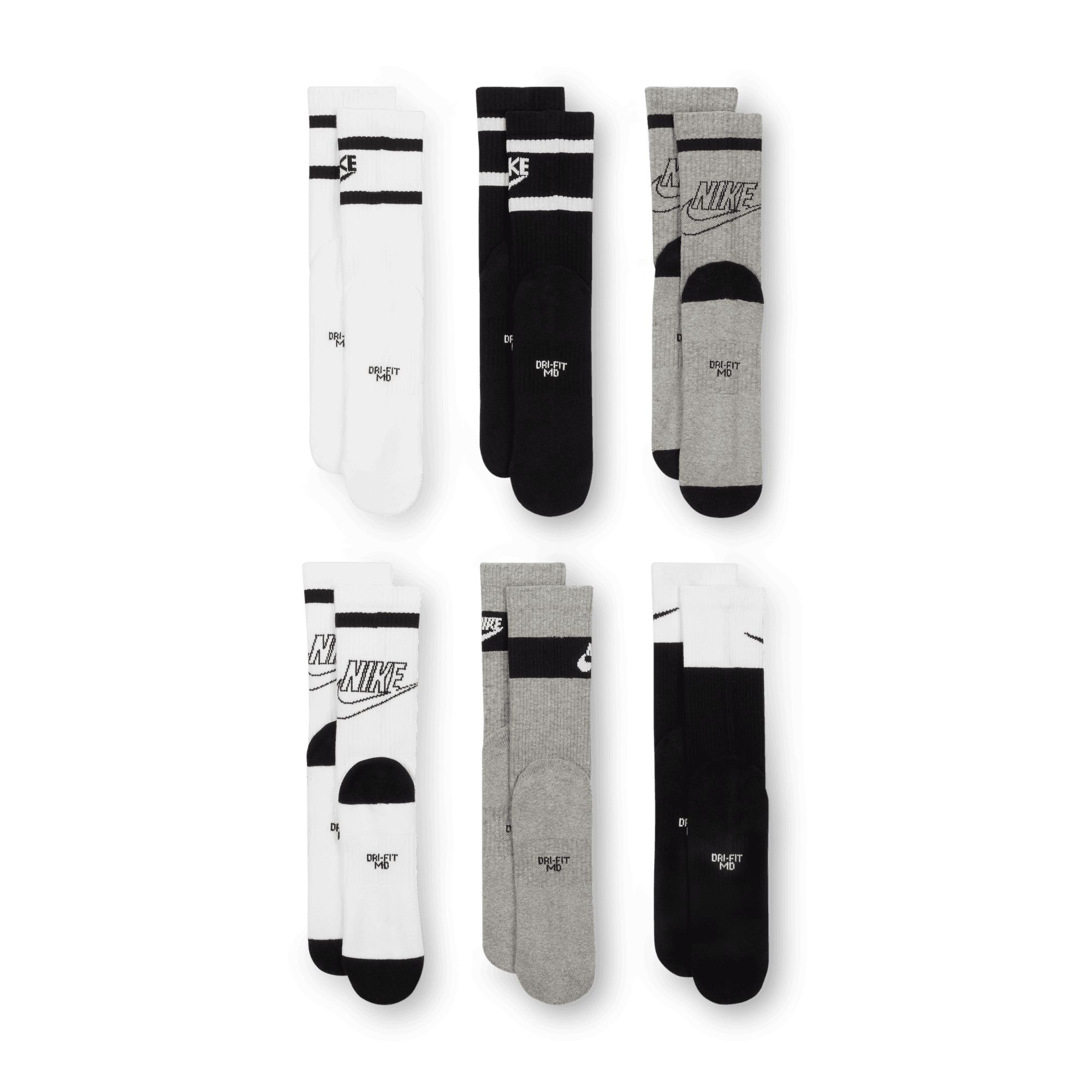 Nike Kids' Everyday Cushioned Graphic 2 Crew Socks - 6 Pack