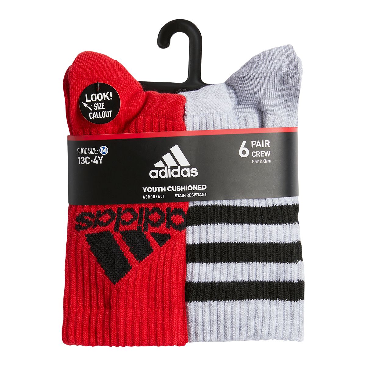 adidas Kids' Cushioned Crew Graphic Socks - 6 pk