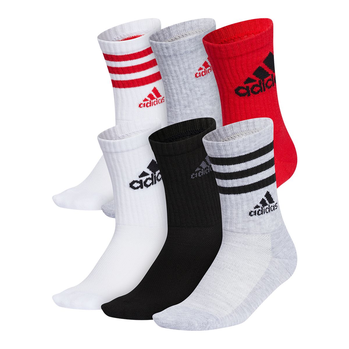 adidas Boys' Cushioned Crew Graphic Socks - 6 Pack