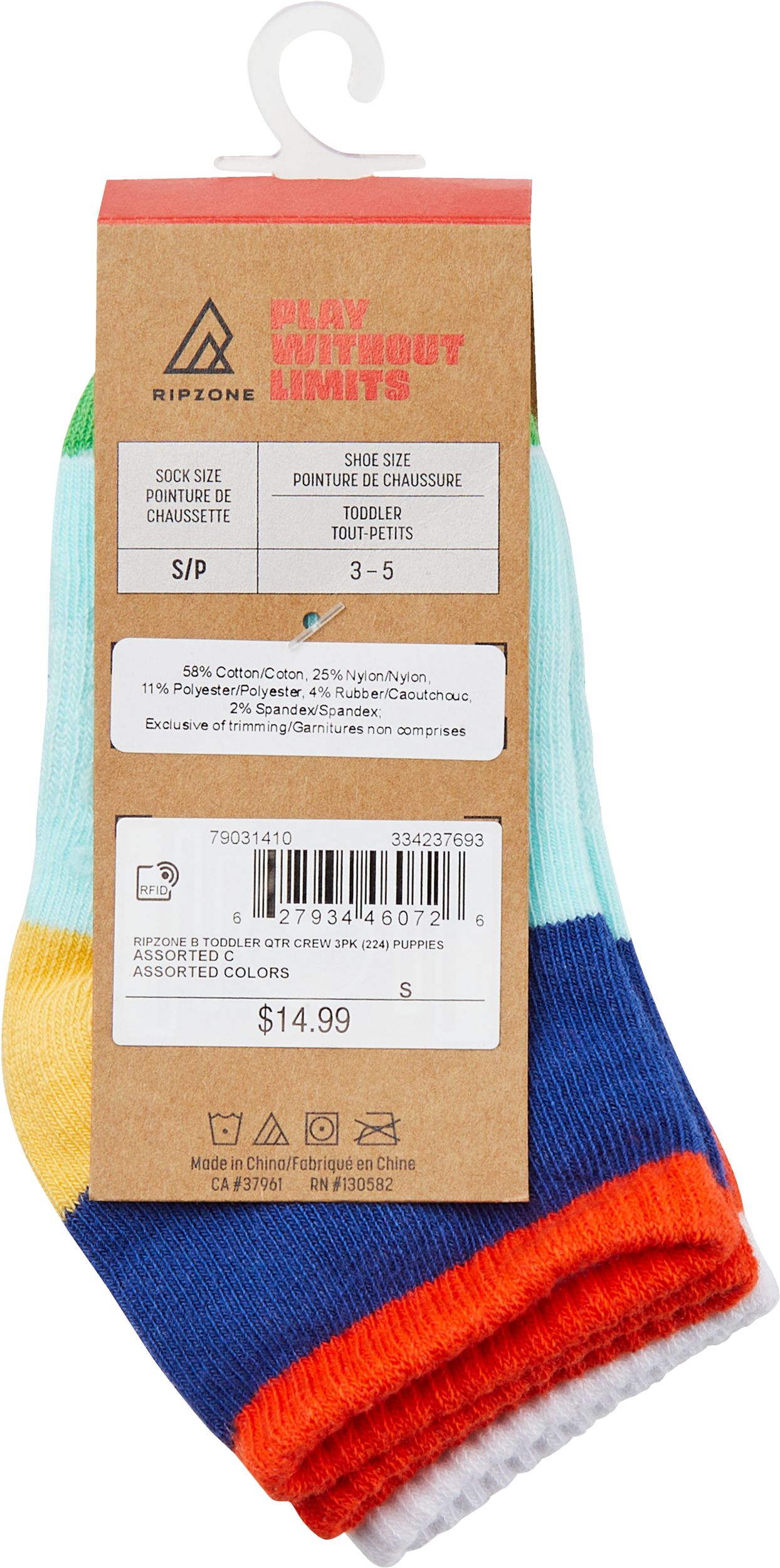 Ripzone Kids' Quarter Crew Socks - 3 pk