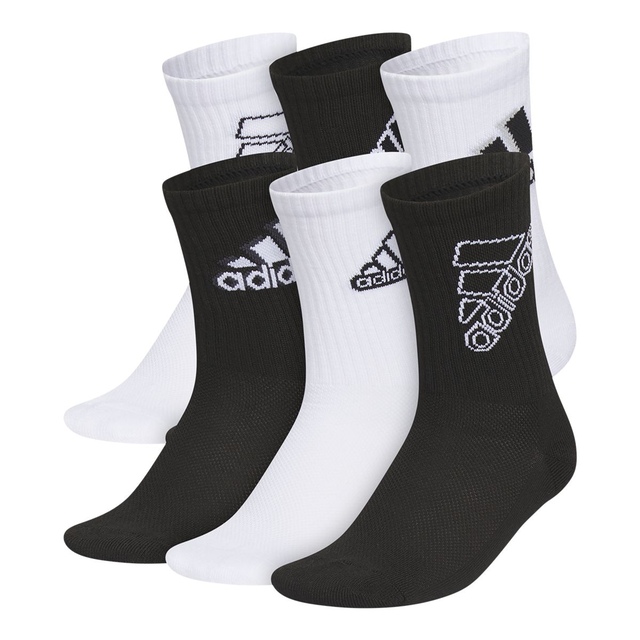 adidas Kids Cushioned Graphic Crew Socks - 6 pk Front_Three_Fourths_Angled_Left