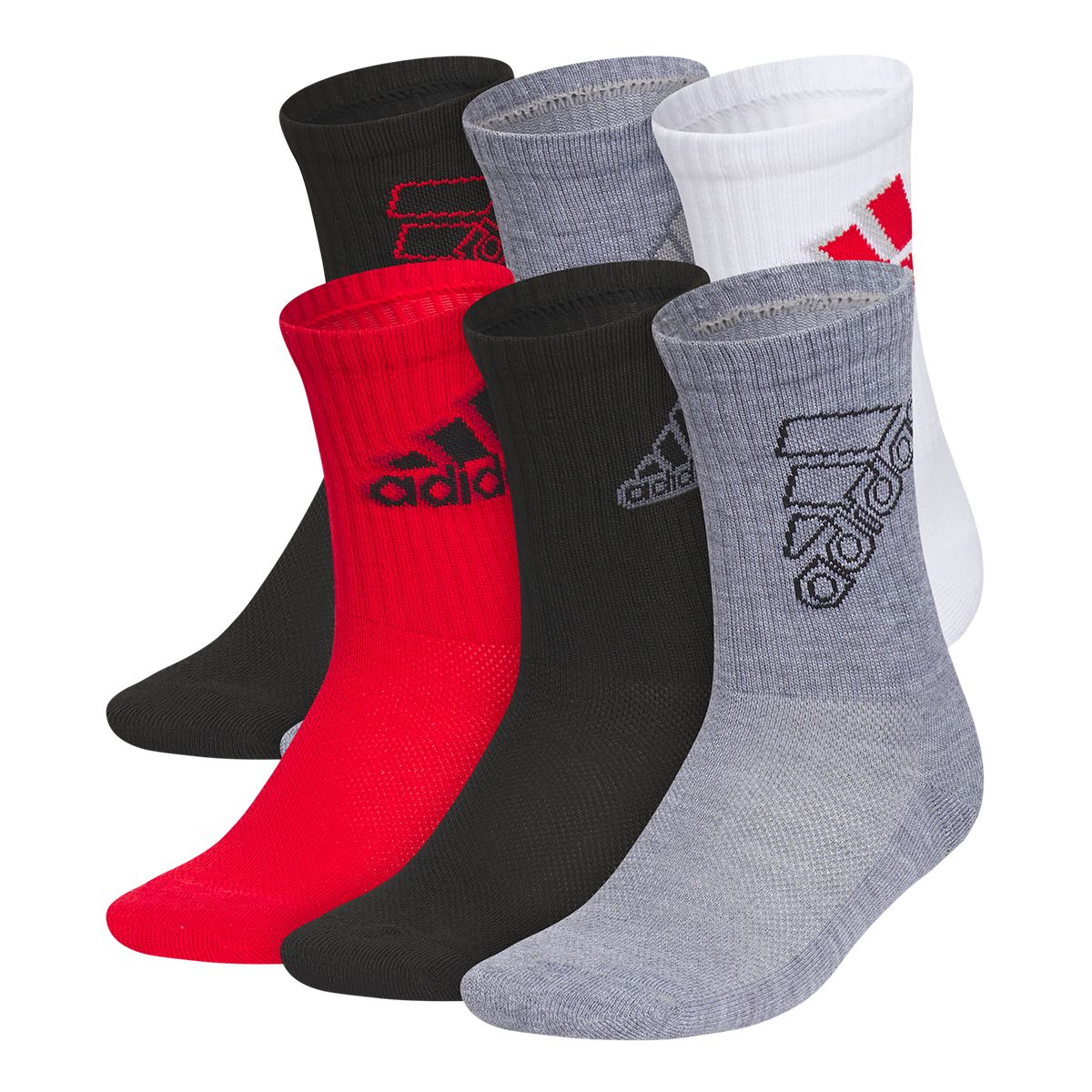 adidas Kids Cushioned Graphic Crew Socks - 6 pk