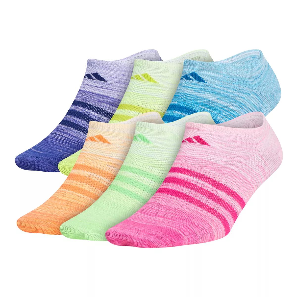 adidas Girls' Superlite Rainbow No Show Socks - 6 Pack