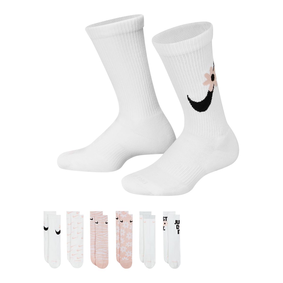 Nike Girls' Everyday Graphic Crew Socks - 6 Pack