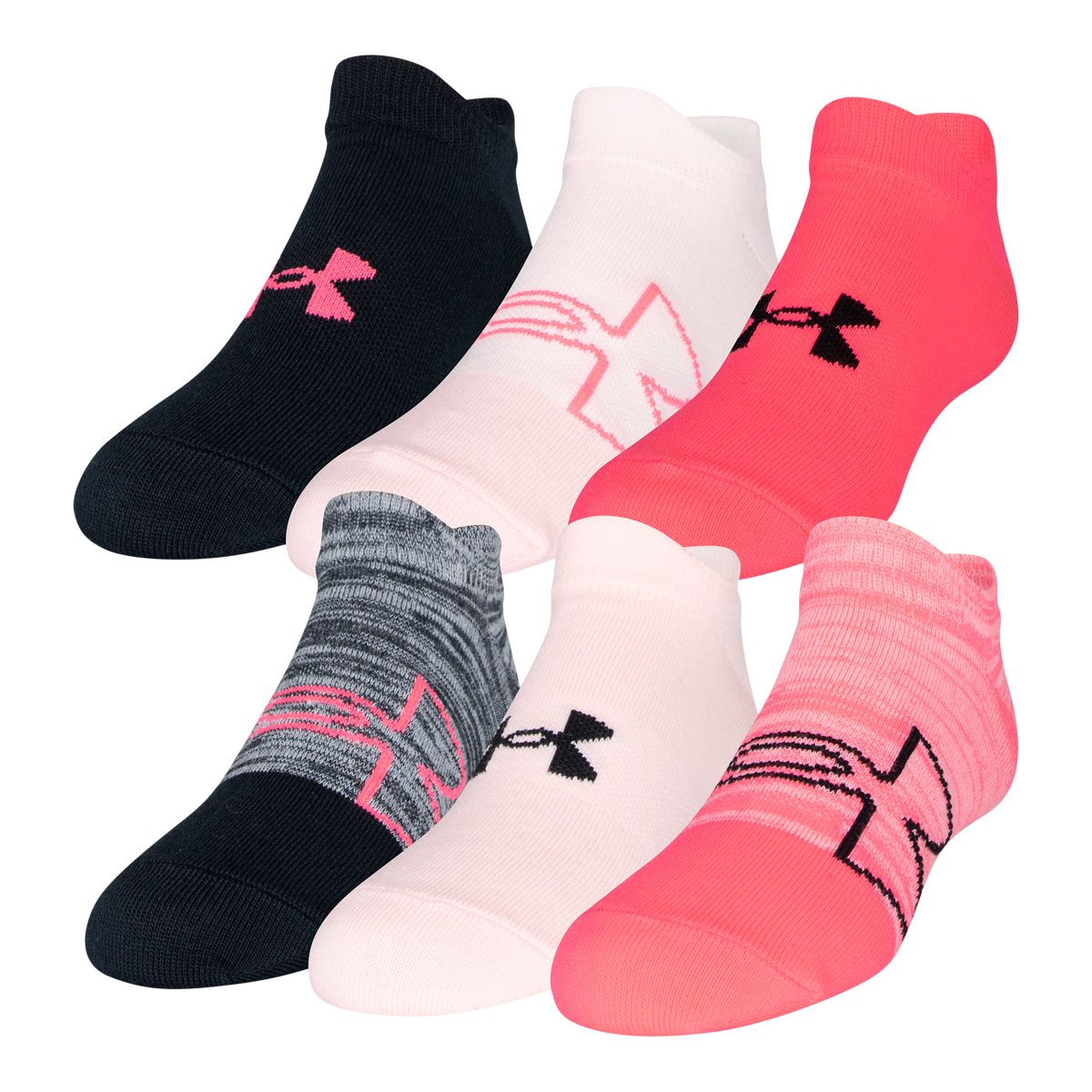 Under Armour Girls' Essential No Show Socks - 6 Pack