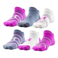 Under Armour Girls' Essential No Show Socks - 6 Pack Front_Angled_Left