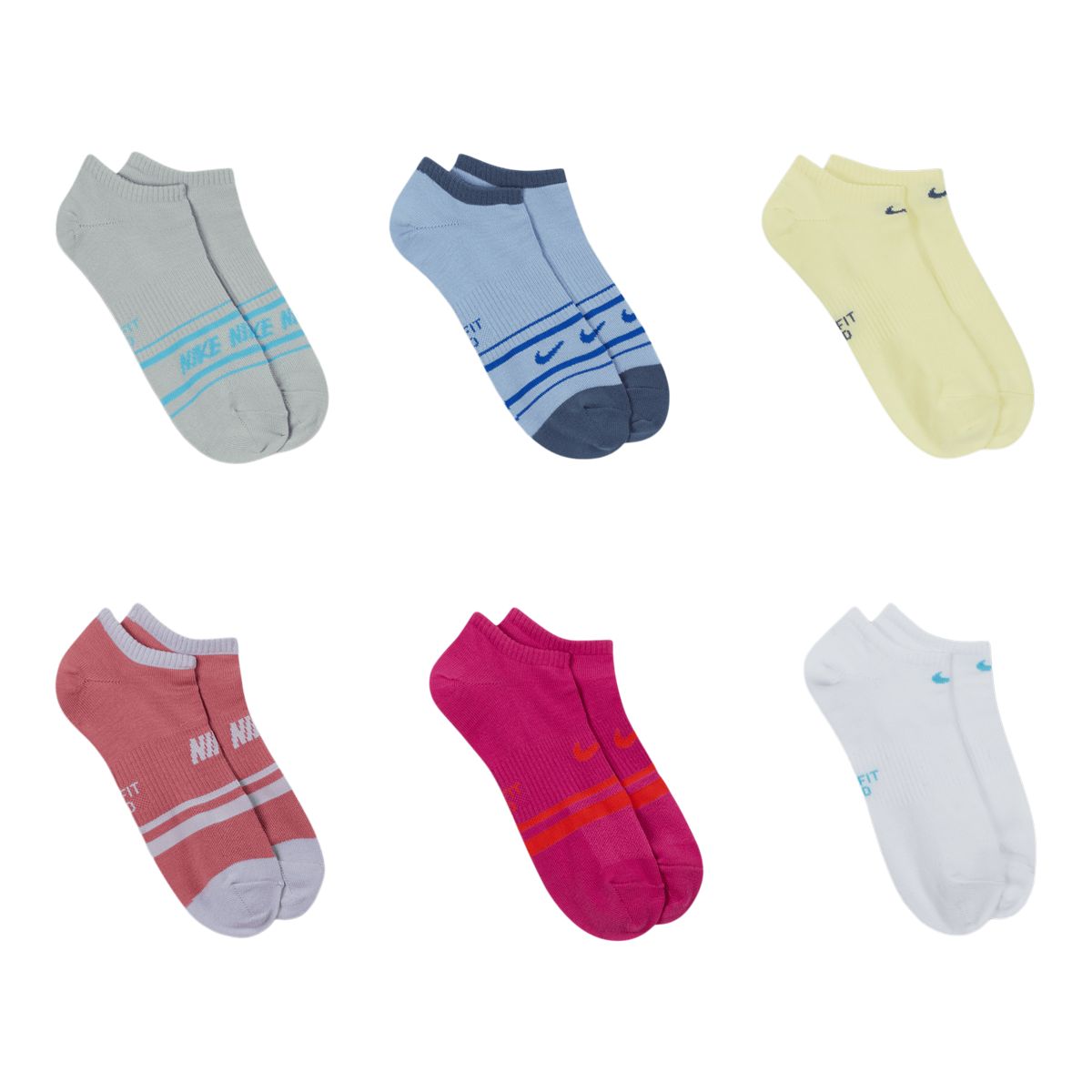 Nike Girls' Everyday Lightweight No Show Socks - 6 Pack