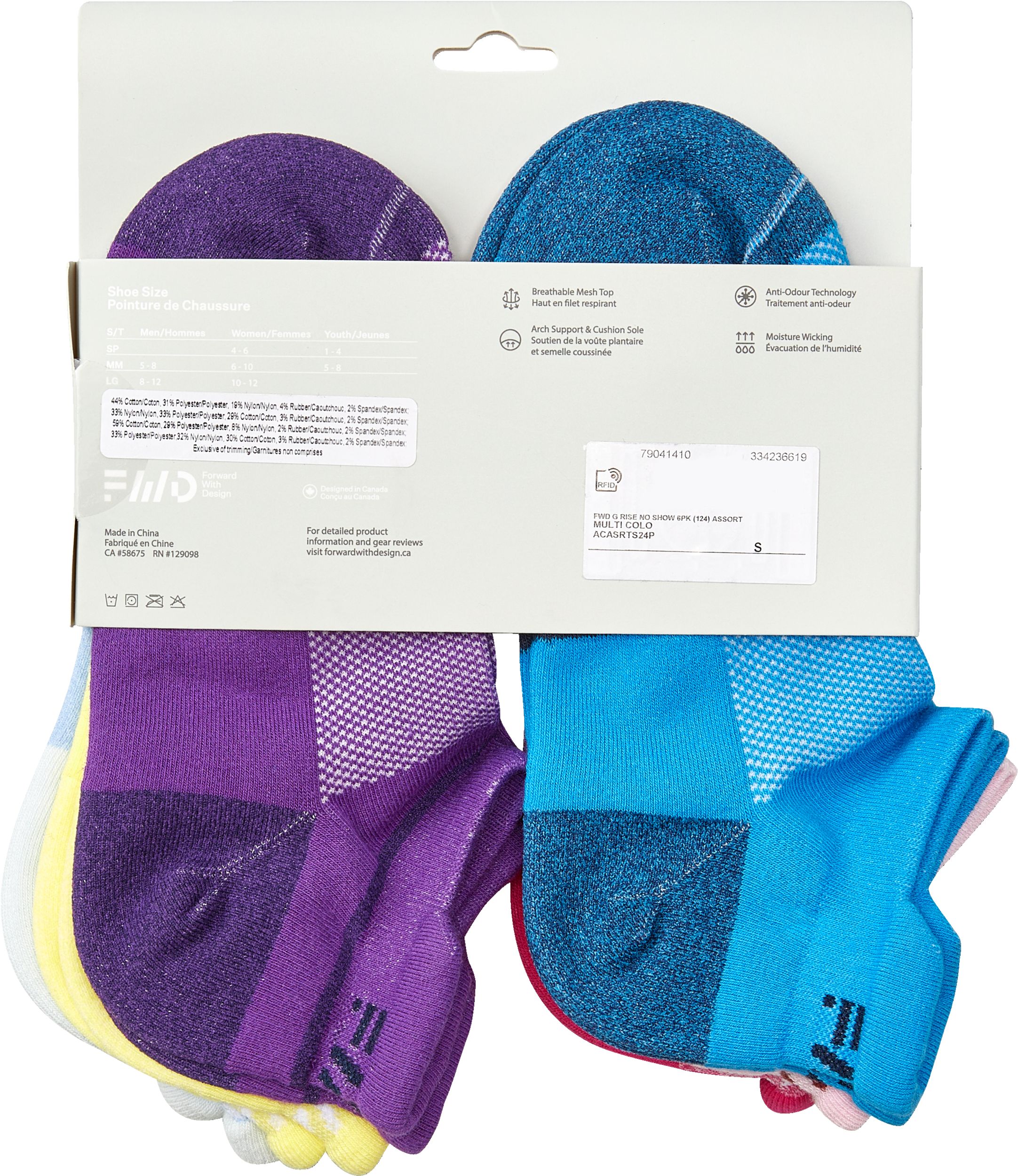 FWD Girls' Rise No Show Socks - 6 Pack