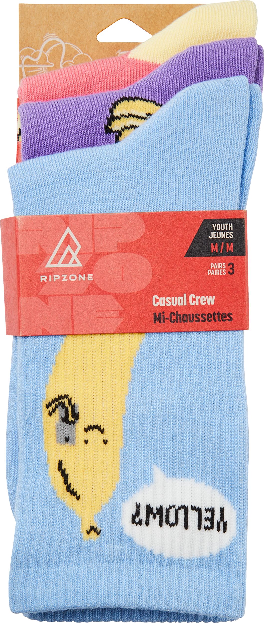 Ripzone Kids' Banana Crew Socks - 3 pk