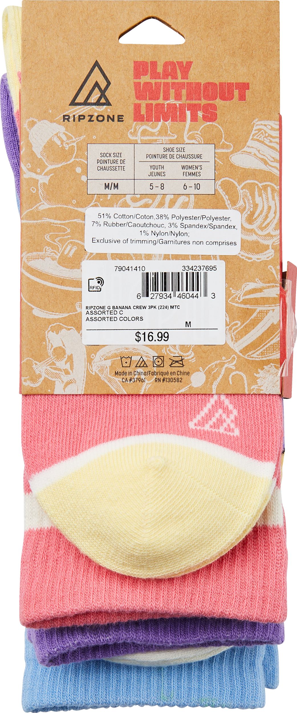 Ripzone Kids' Banana Crew Socks - 3 pk