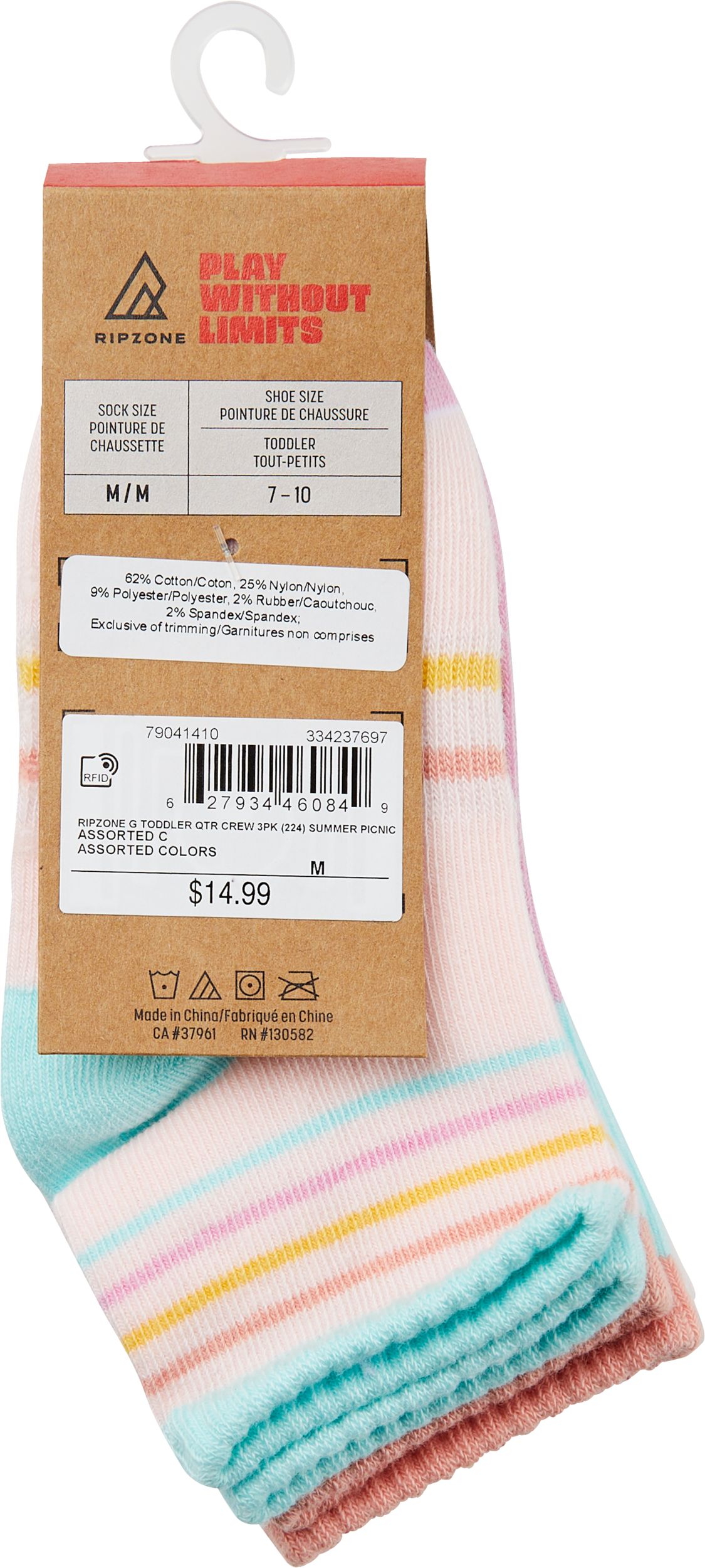 Ripzone Kids' Quarter Crew Socks - 3 pk