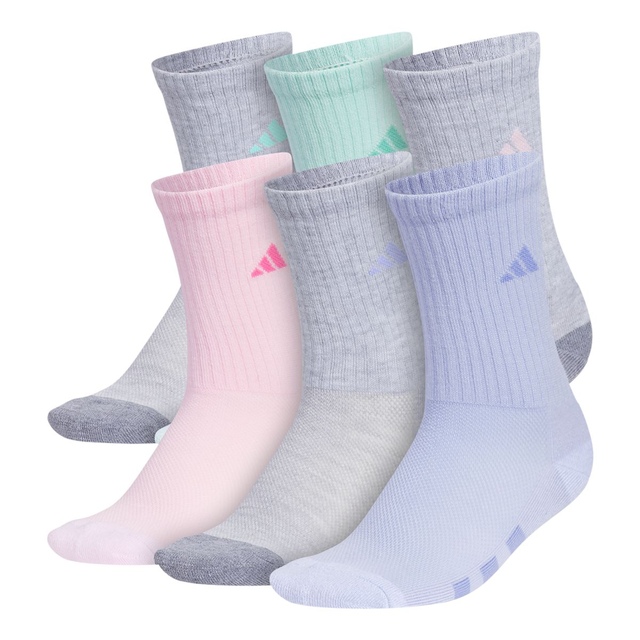 adidas Girls' 3-Stripe 3.0 Cushioned Crew Socks 6pk