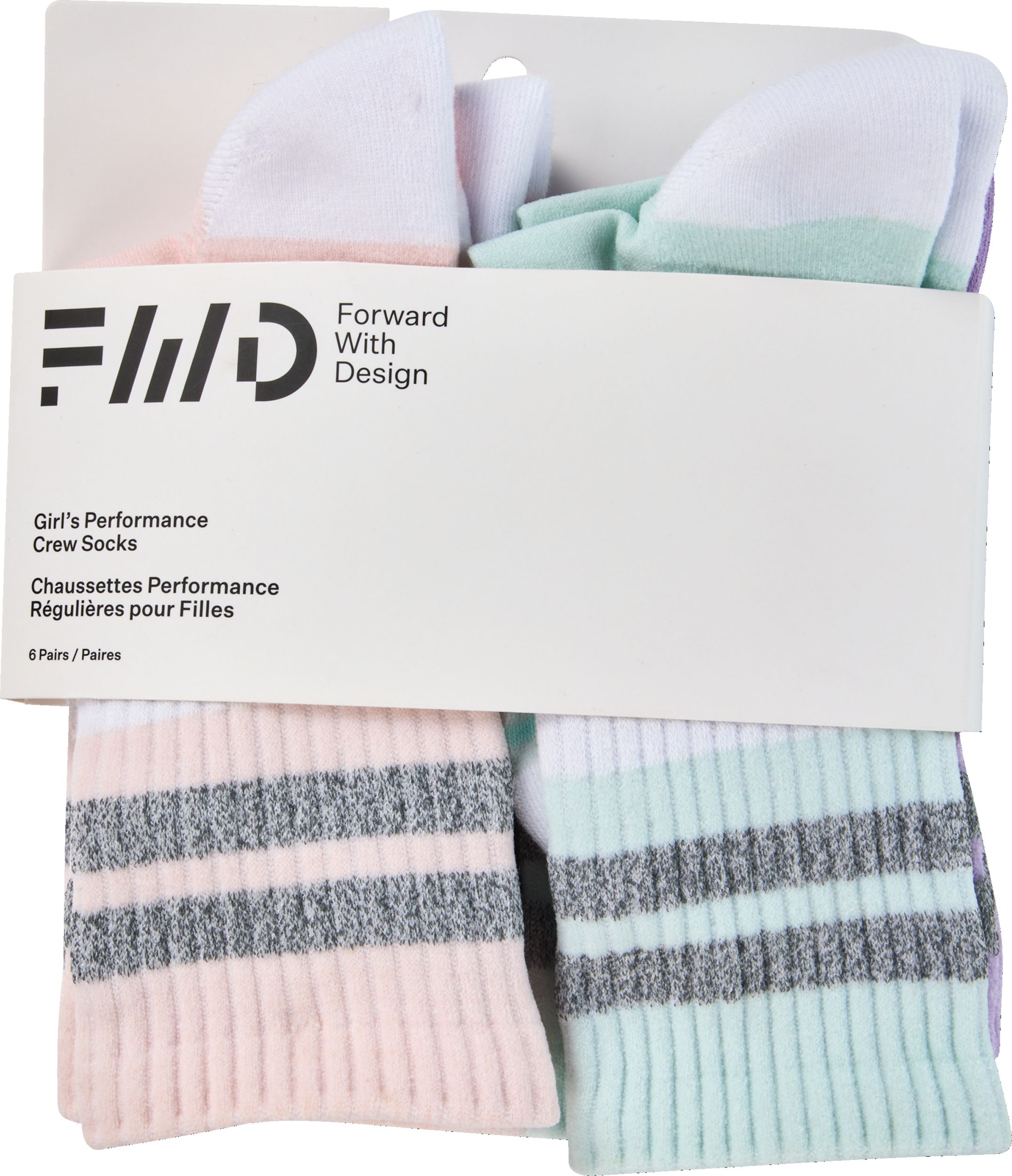 FWD Girls' Performance Crew Socks - 6pk