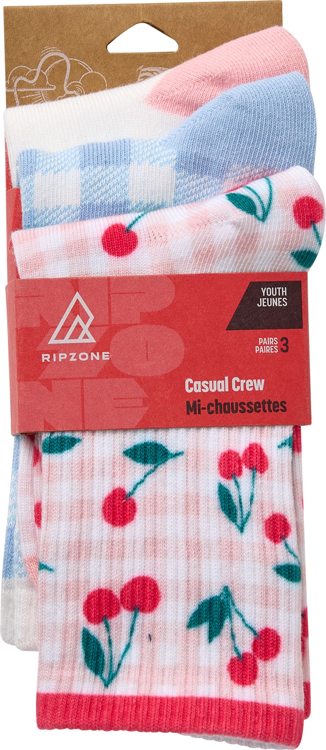 Ripzone Girls' Cherry Crew Socks - 3 Pack
