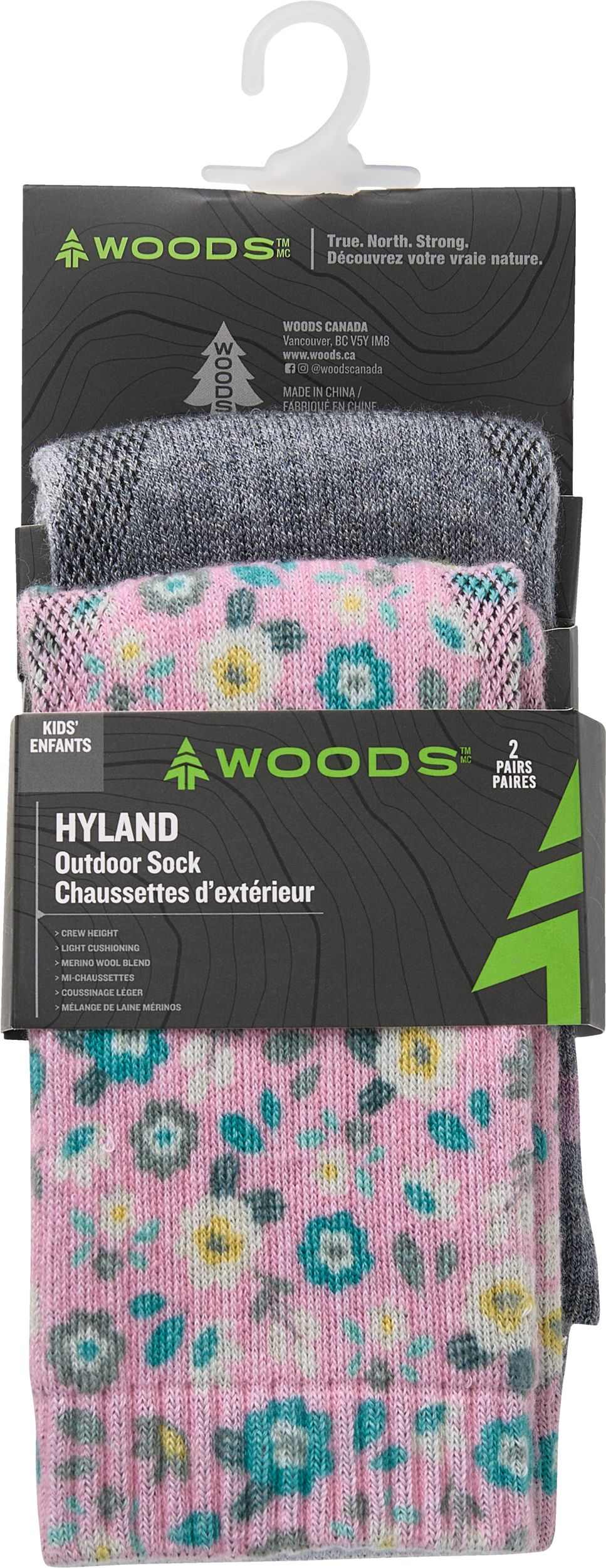 Woods Girls' Hyland Outdoor Crew Socks - 2 Pack