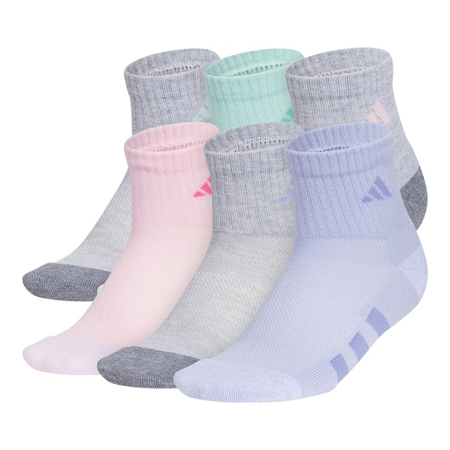 adidas Girls' Athletic Cushion Quarter Socks - 6 pk Front_Three_Fourths_Angled_Left