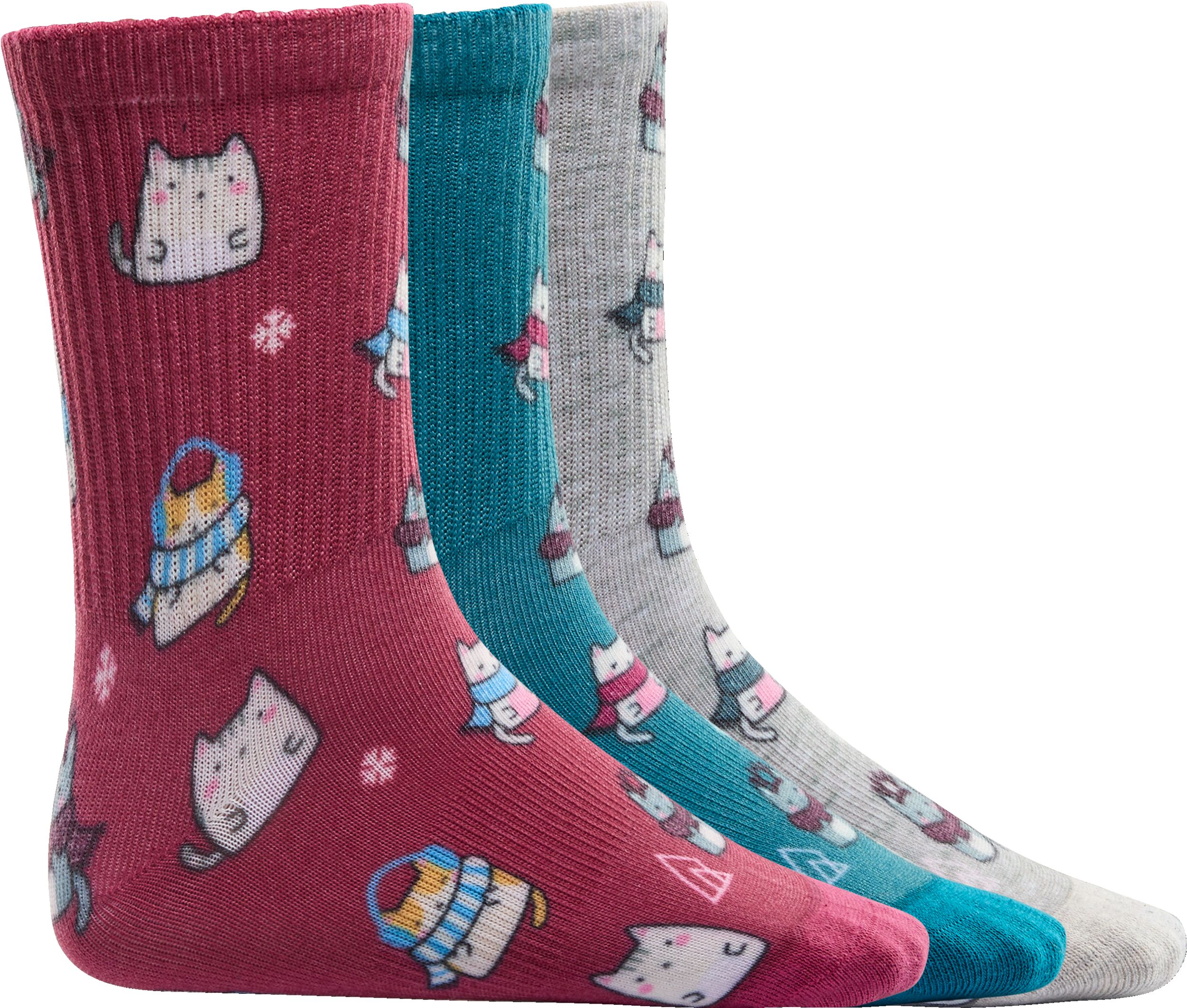 Ripzone Girls' Warm Cats Crew Socks - 3 Pack