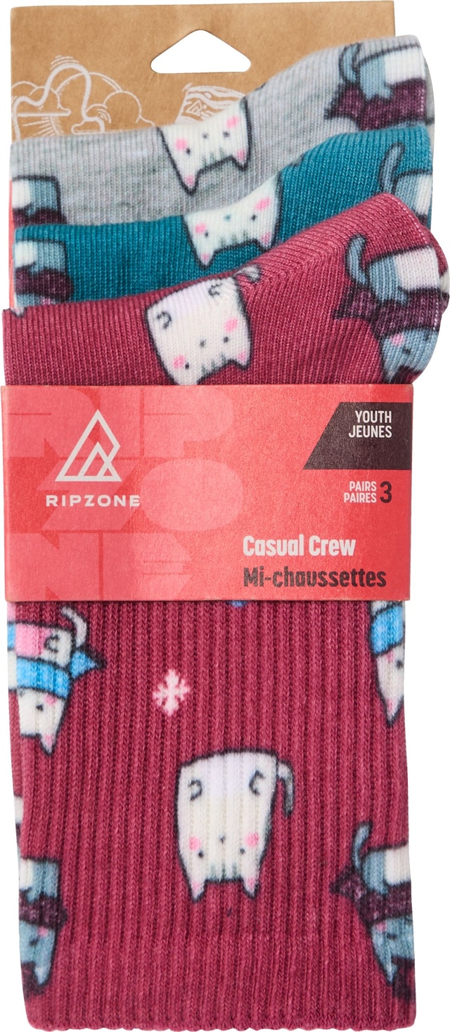 Ripzone Girls' Warm Cats Crew Socks - 3 Pack