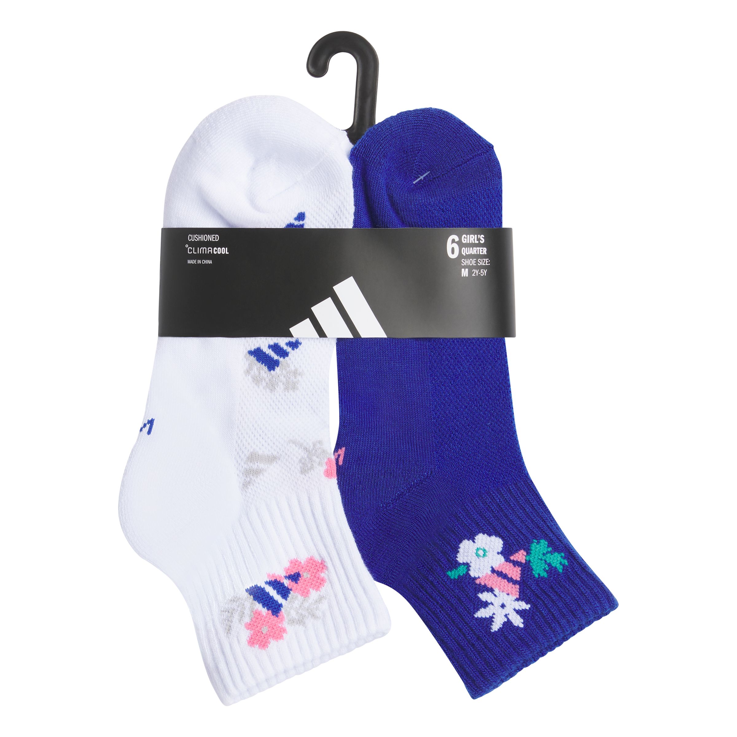 adidas Girls' Climacool® Graphic Quarter Socks - 6pk