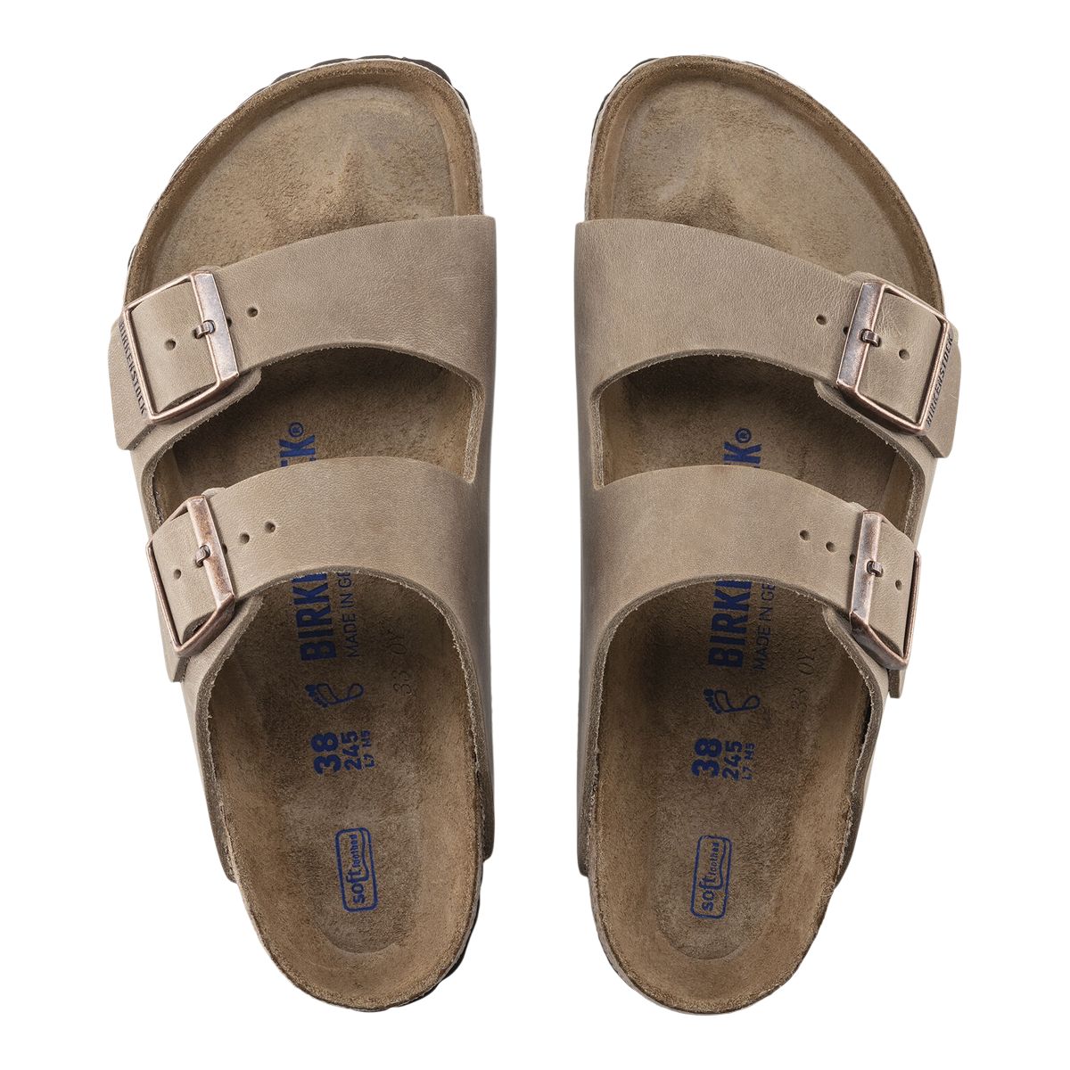 Birkenstock Men's Arizona Leather Two Strap Foam Cushioned Slides/Sandals