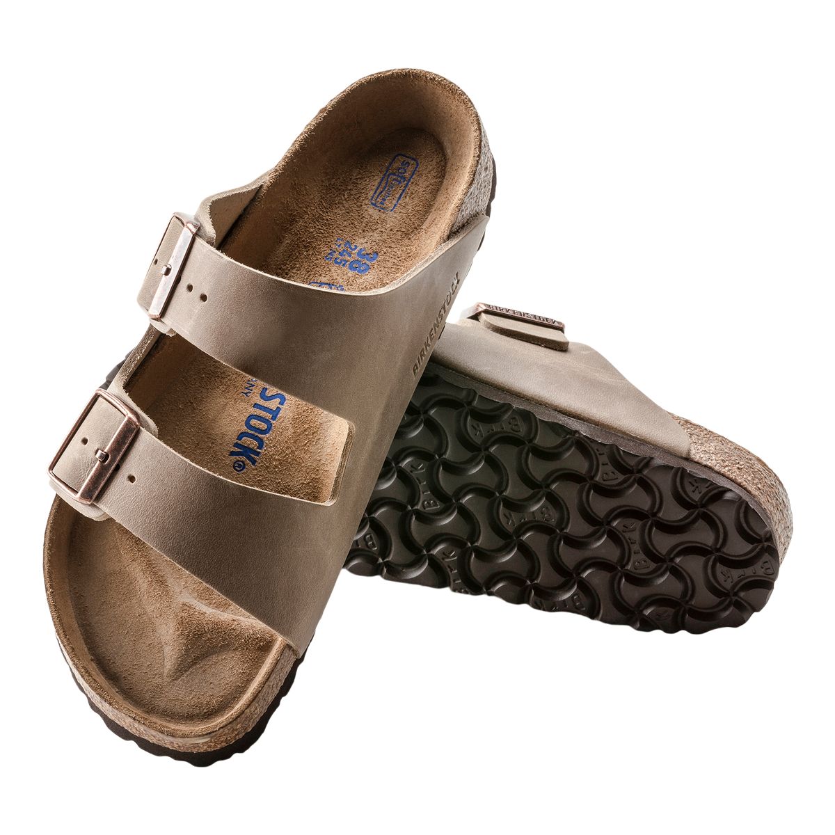 Birkenstock Men's Arizona Leather Two Strap Foam Cushioned Slides/Sandals
