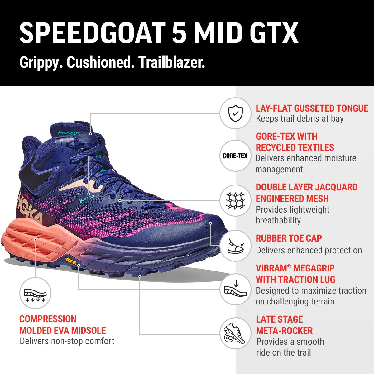 HOKA Men's Speedgoat 5 Mid Trail Running Shoes