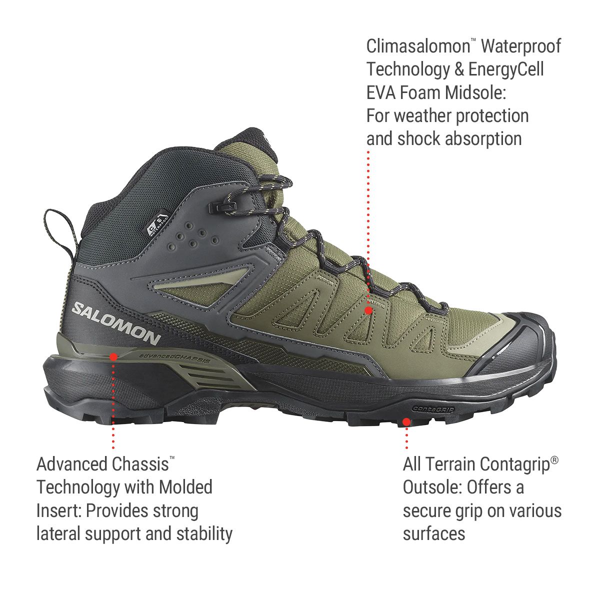 Salomon Men's X Ultra 360 Mid CSWP Waterproof All Terrain Hiking Shoes