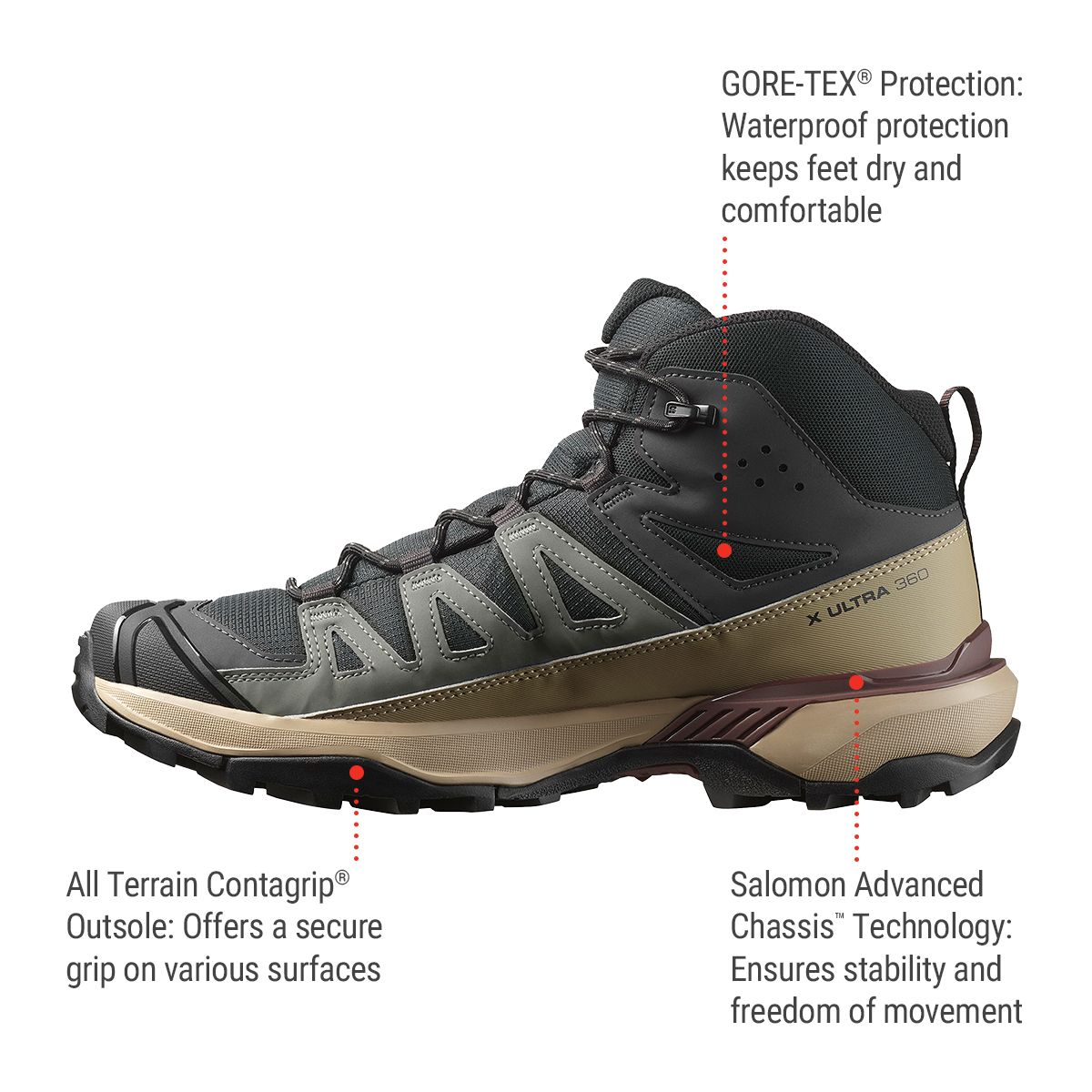 Salomon Men's X Ultra360 Mid Hiking Shoes