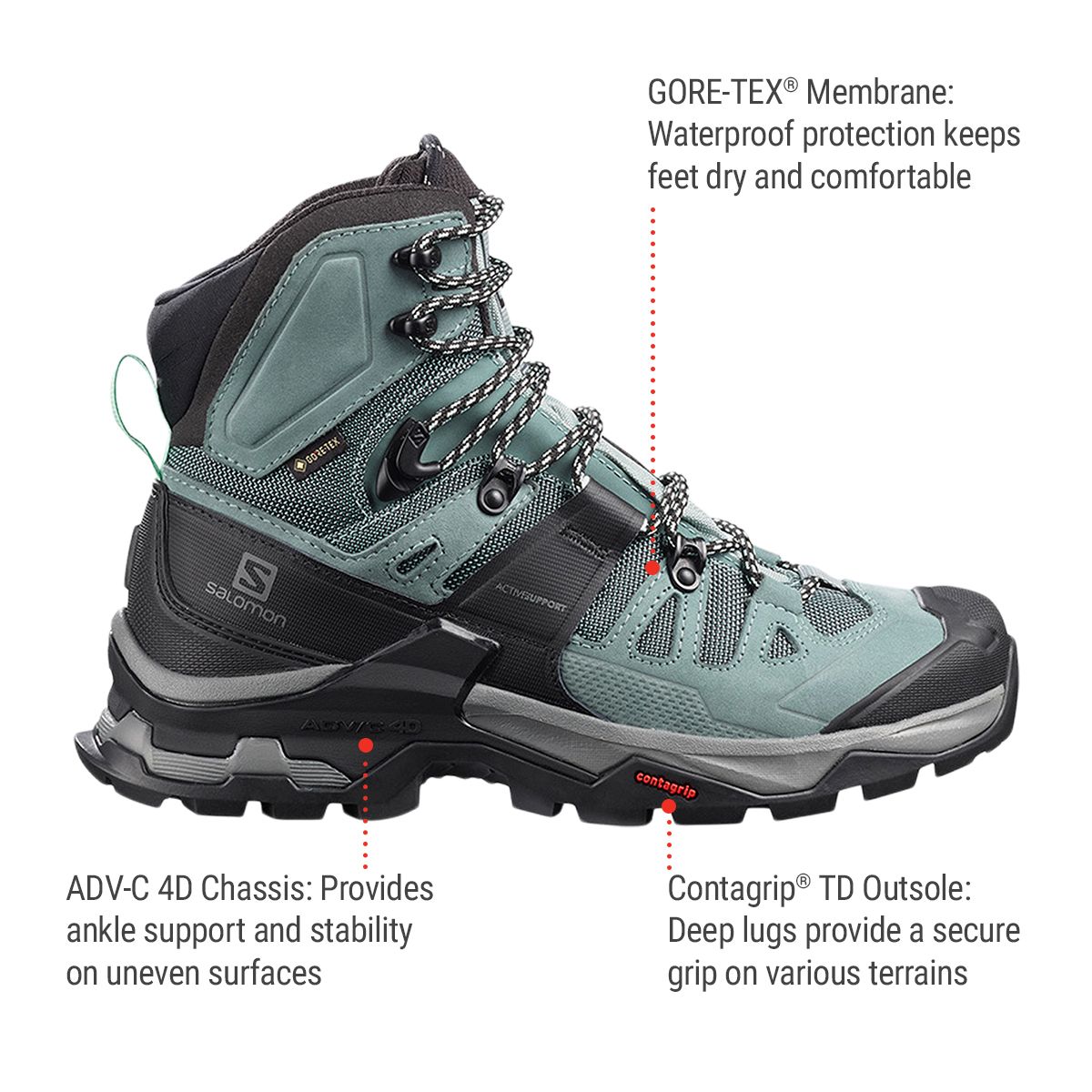 Salomon Women's Quest 4 Hiking Shoes, Gore-Tex, Waterproof